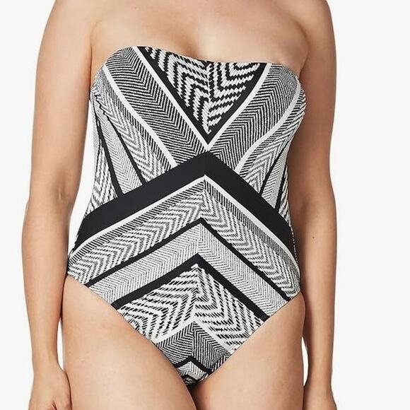 Kenneth Cole New York Womens Black/White Chevron One Piece Swimsuit sz Large L - Picture 10 of 11